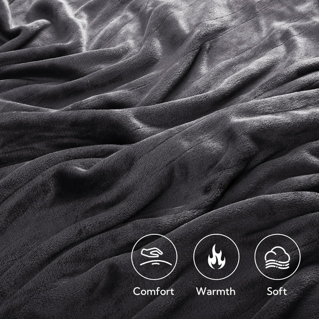 SUNNY HEAT Electric Heated Blanket 50" x 60" Throw Size-4 Heating Settings & 3 Hours Auto off, Microplush Machine Washable-Dark Grey