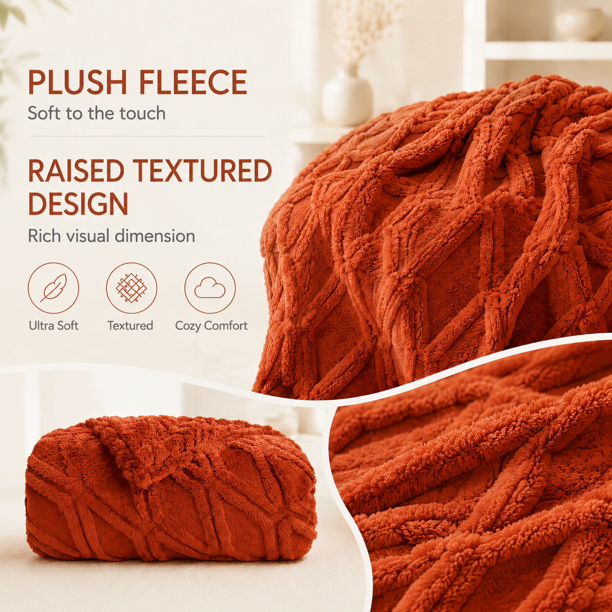 SUNNY HEAT Bed Blanket 78×90 Inches, Breathable and Cozy Microplush for Bed Sofa Couch, Suitable for All Seasons, Orange