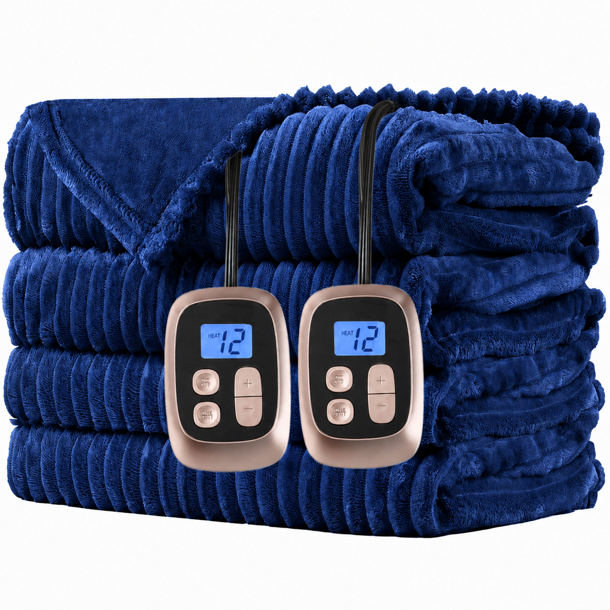 SUNNY HEAT Electric Heated Blanket 84'' x 90'' Queen Size Flannel Machine Washable, Warm and Cozy all Night, 9 Heating Levels & 1-10 Hours Auto Off Dual Control-Navy Blue