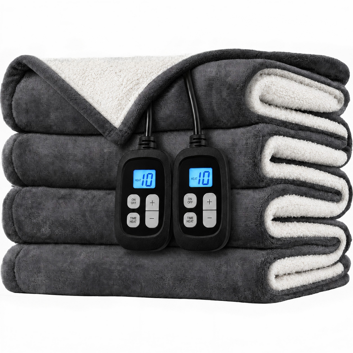SUNNY HEAT Electric Blanket Heated King 90"×100" -Fast Heating 10 Levels & 1-12H Auto off, Washable, Dark Grey