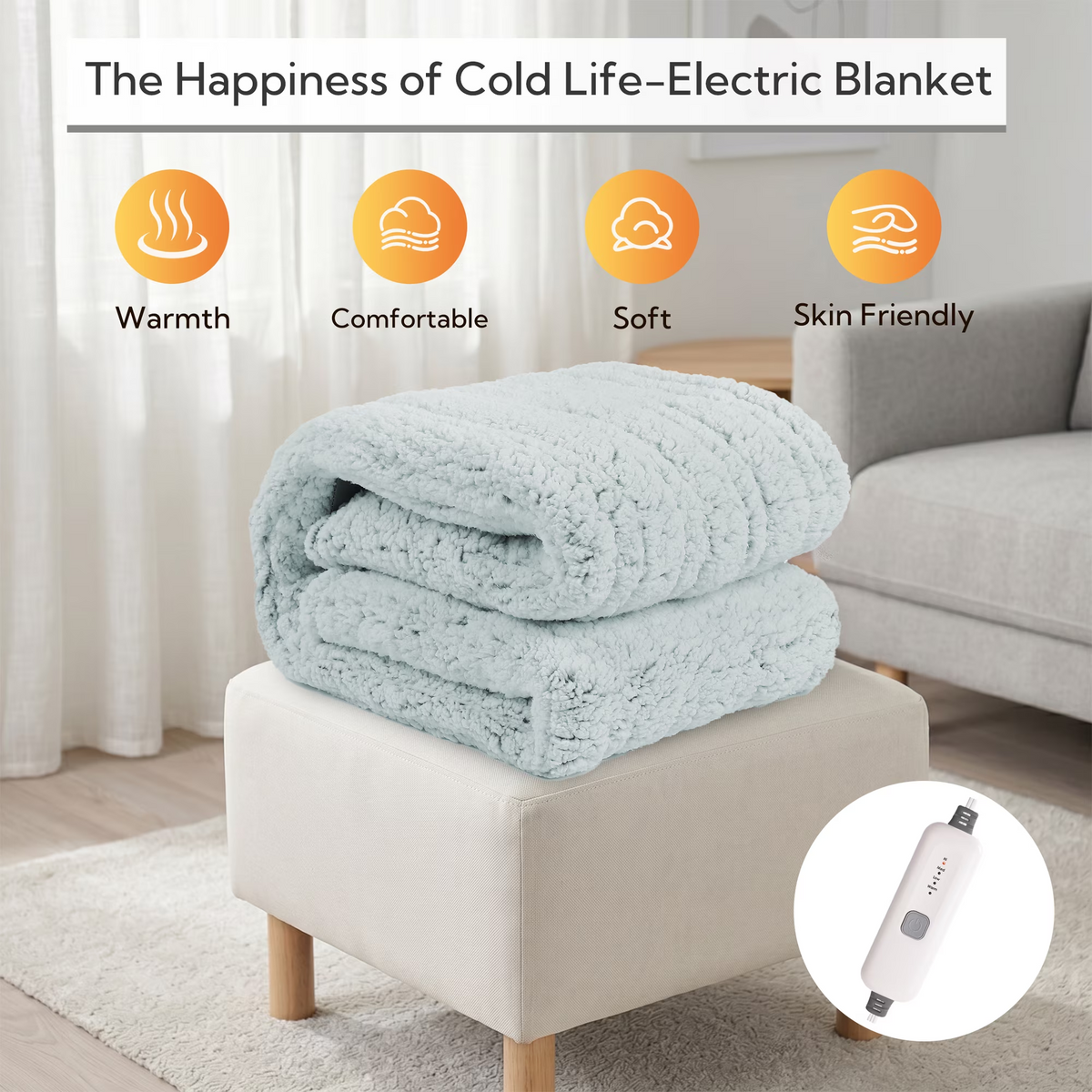 SUNNY HEAT Electric Heated Blanket Full Size 72" x 84" Soft Sherpa with 4 Levels Heating & 10Hs Auto off, Machine Washable, Moonlight Blue