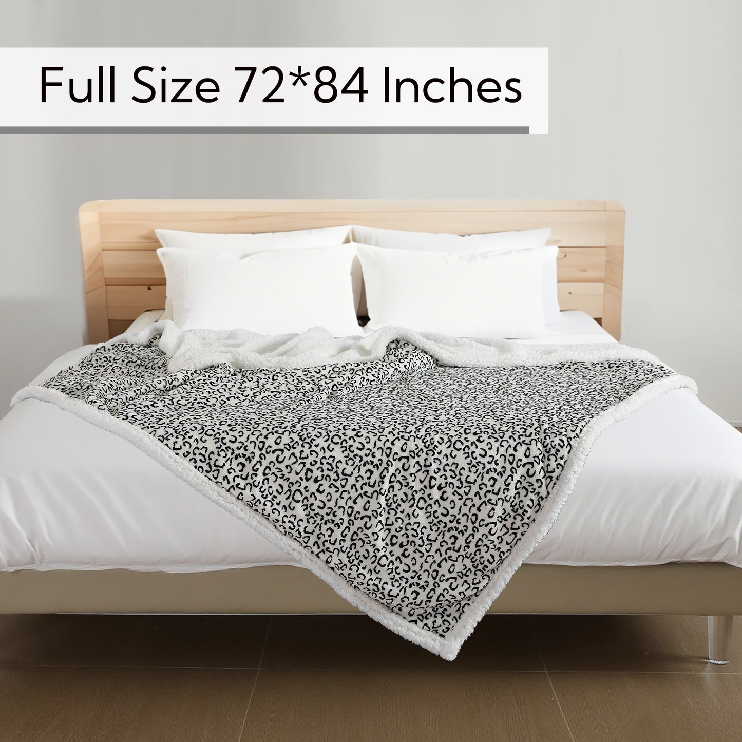 SUNNY HEAT Heated Electric Blanket Full Size 72'' x 84'' 6 Heating Levels & 1-10 Hours Auto Off , Leopard Black & White