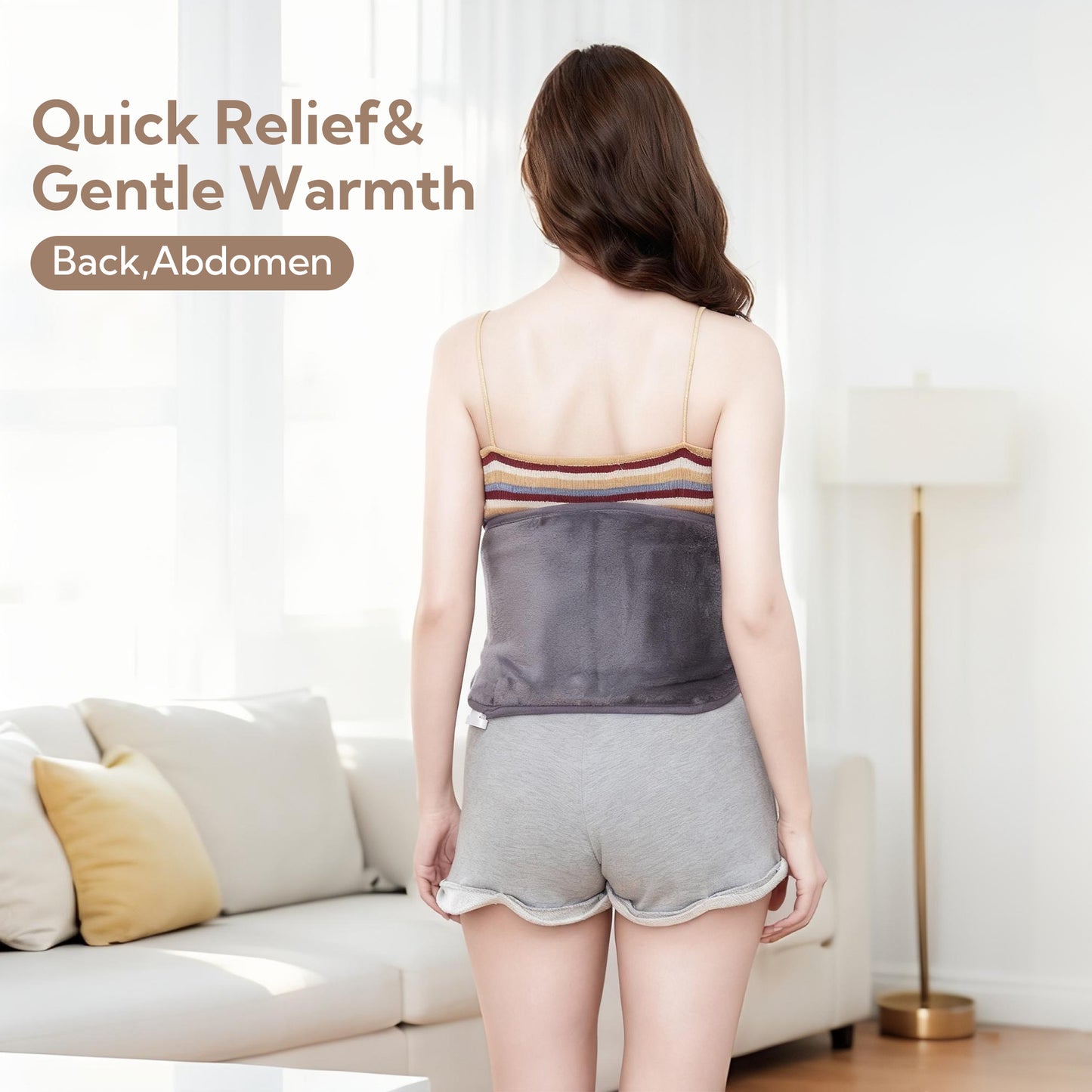 SUNNY HEAT Soft Flannel Lumbar Heating Pad 20x10 inches Gray - Electric Waist Warmer for Body Ache Relief (1 Piece)