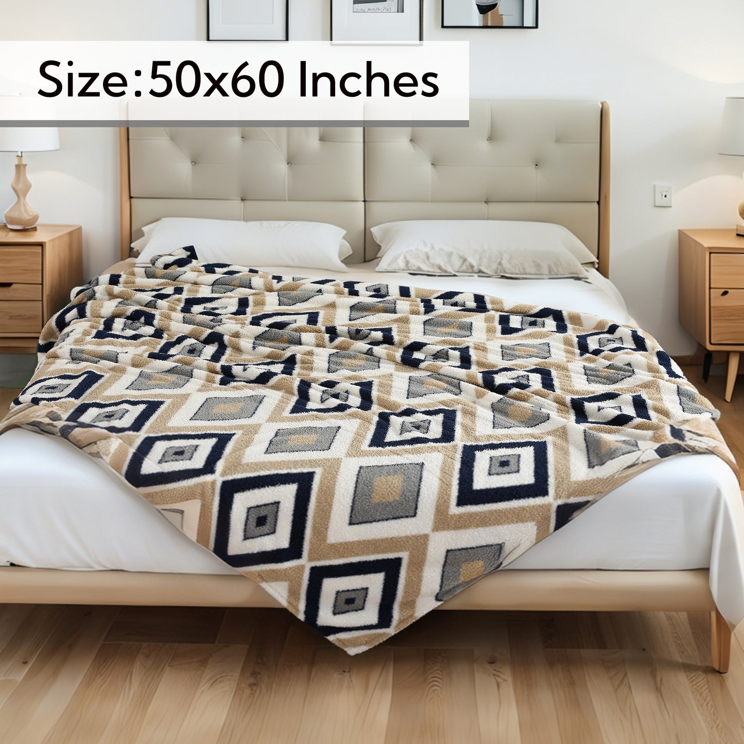 SUNNY HEAT Electric Heated Blanket Throw size 50''x60'' Warm Machine Washable- Afghani style