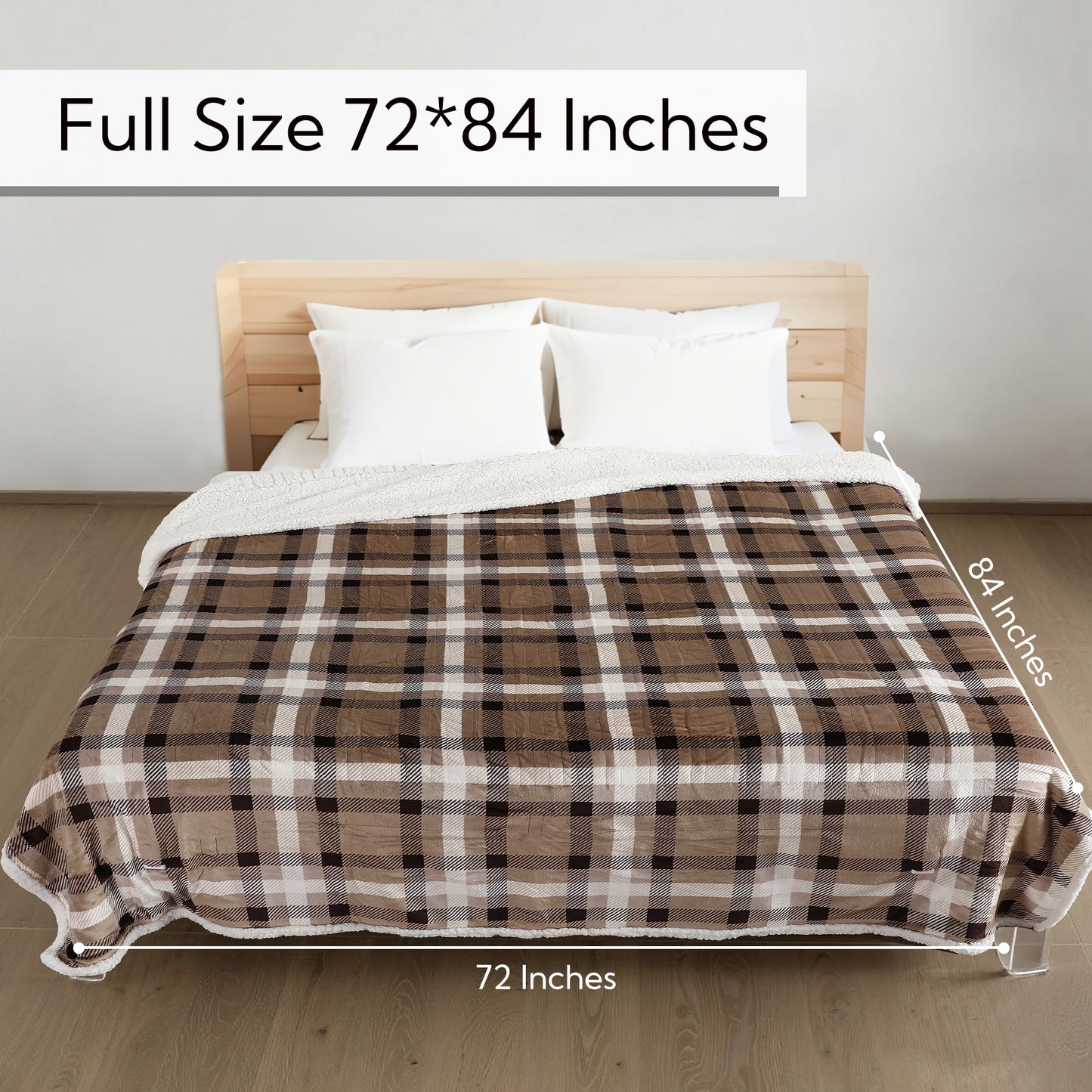 SUNNY HEAT Electric Heated Blanket 72"x84" Full Size, 10 Heating Levels & 12 H Auto Shut Off, Cotton & Microplush Plaid, Brown