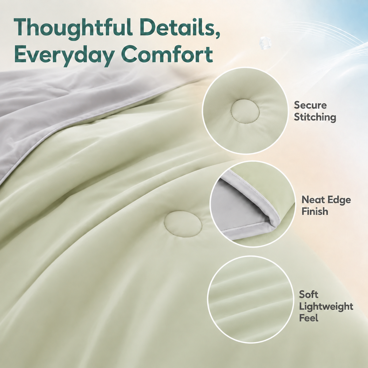 SUNNY HEAT Cooling Summer Comforter Full Size 79"x87", Cooling Blanket for Hot Sleepers, Lightweight Breathable Double-Sided Quilt, Gray & Icegreen