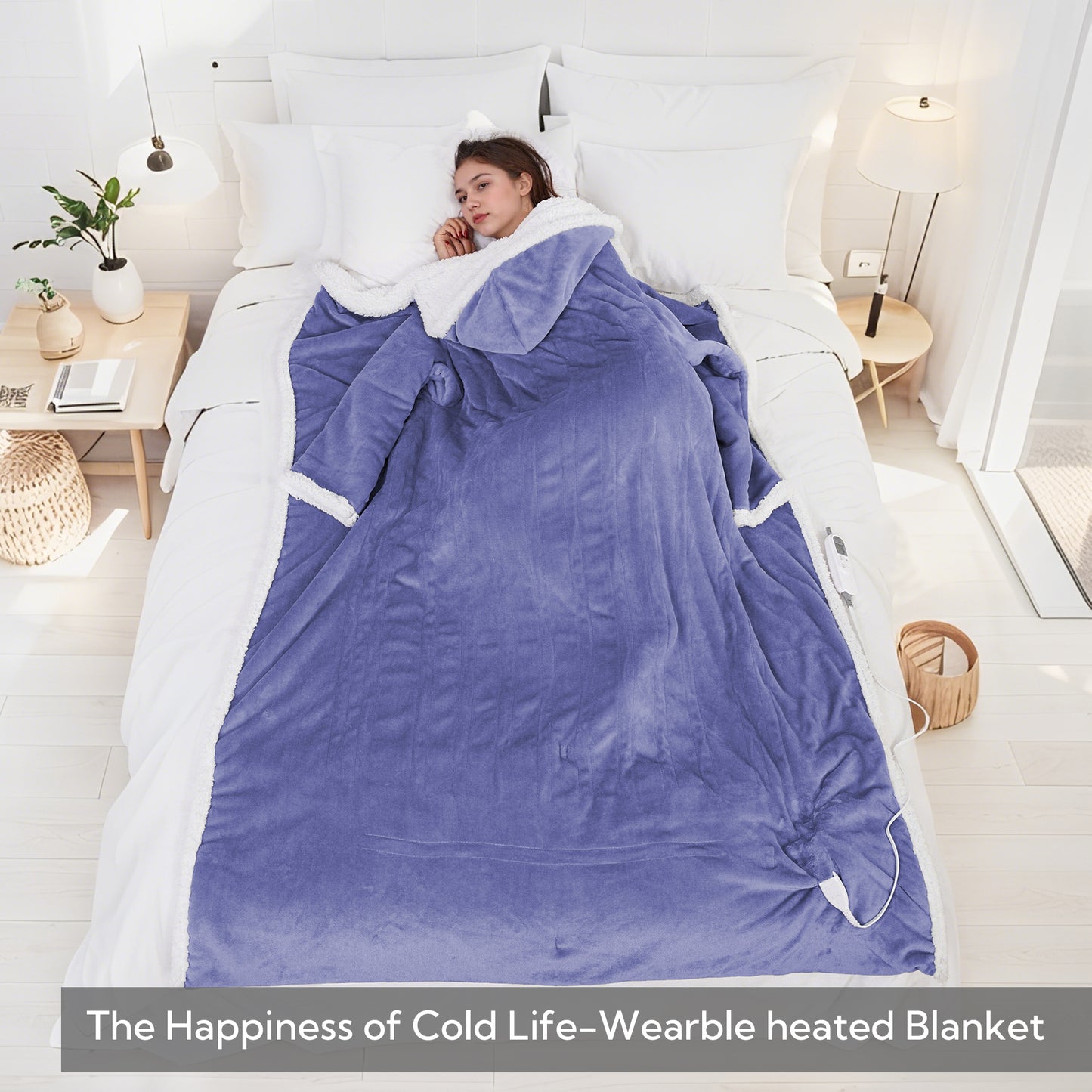 SUNNY HEAT Wearable Electric Heated Blanket 50"x70" , Soft Flanne & Cotton Fleecel,Warm and Cozy, Bed, Sofa,Travel Use,Purple