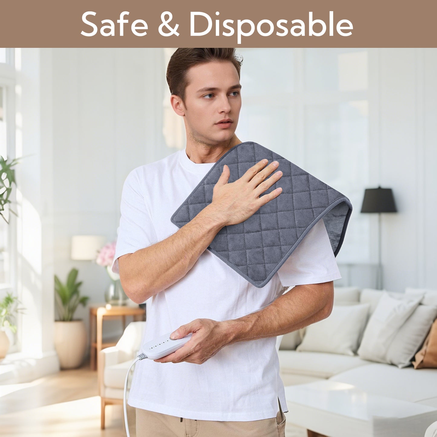 SUNNY HEAT 20x35 Inches Gray Soft Flannel Corded Electric Heating Pad - Relieve Body Aches & Pains (1 Piece)