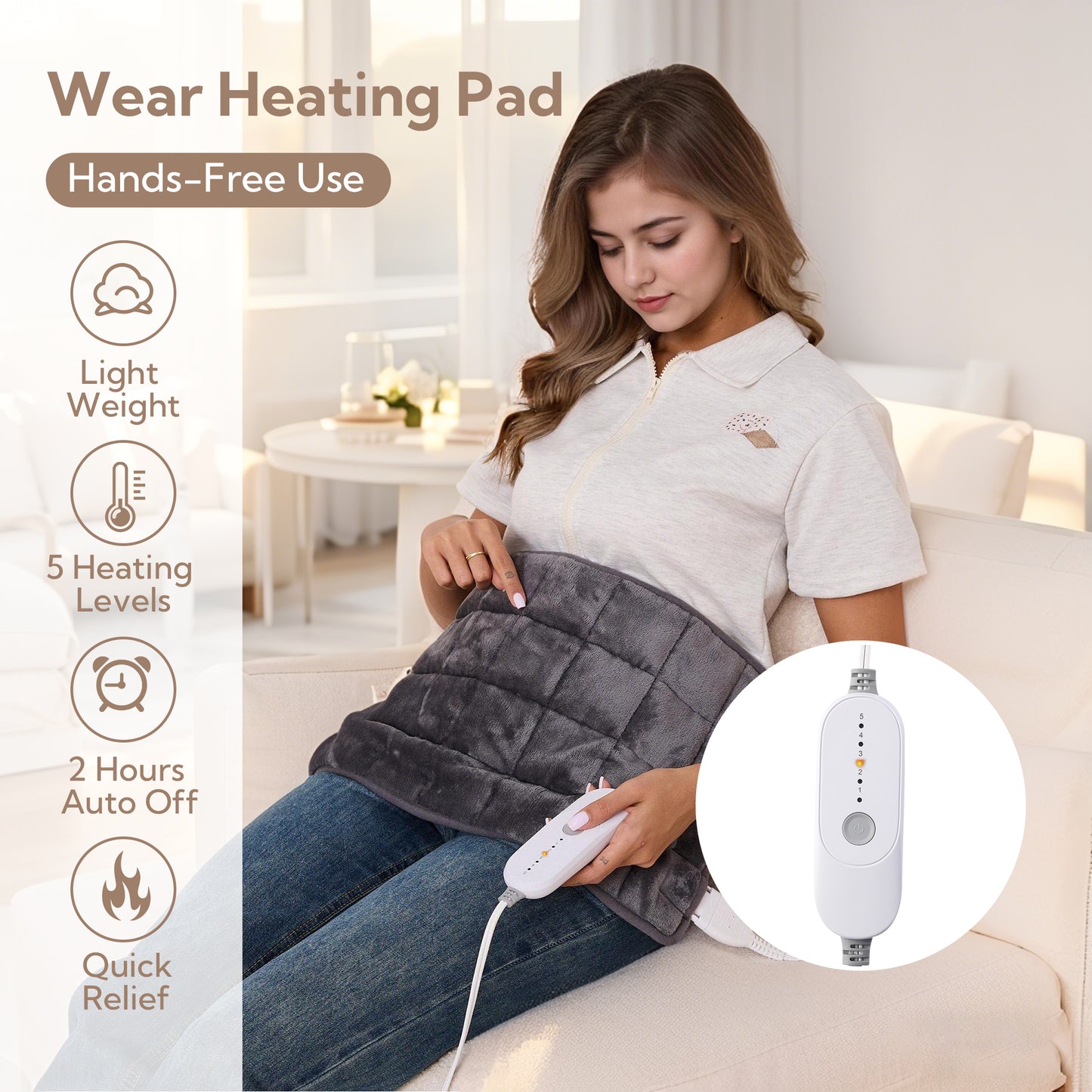 SUNNY HEAT Weighted Checkerboard Soft Flannel Electric Heating Pad - 18x33 inches Gray, Relieve Body Aches (1 Piece)