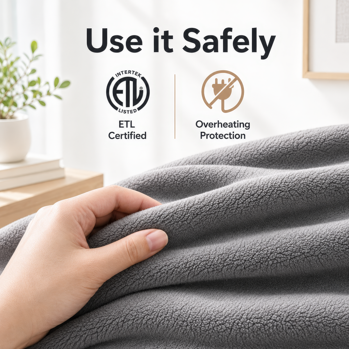 SUNNY HEAT Electric Blanket Heated Queen 84" x 90" -Fast Heating 9 Levels & 10H Auto off, Warm Soft Fannel Machine Washable, for Bed/Couch/Office, Light Grey