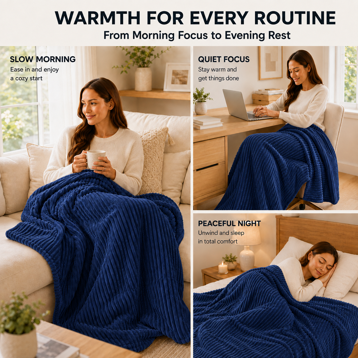 SUNNY HEAT Electric Heated Blanket 84'' x 90'' Queen Size Flannel Machine Washable, Warm and Cozy all Night, 9 Heating Levels & 1-10 Hours Auto Off Dual Control-Navy Blue