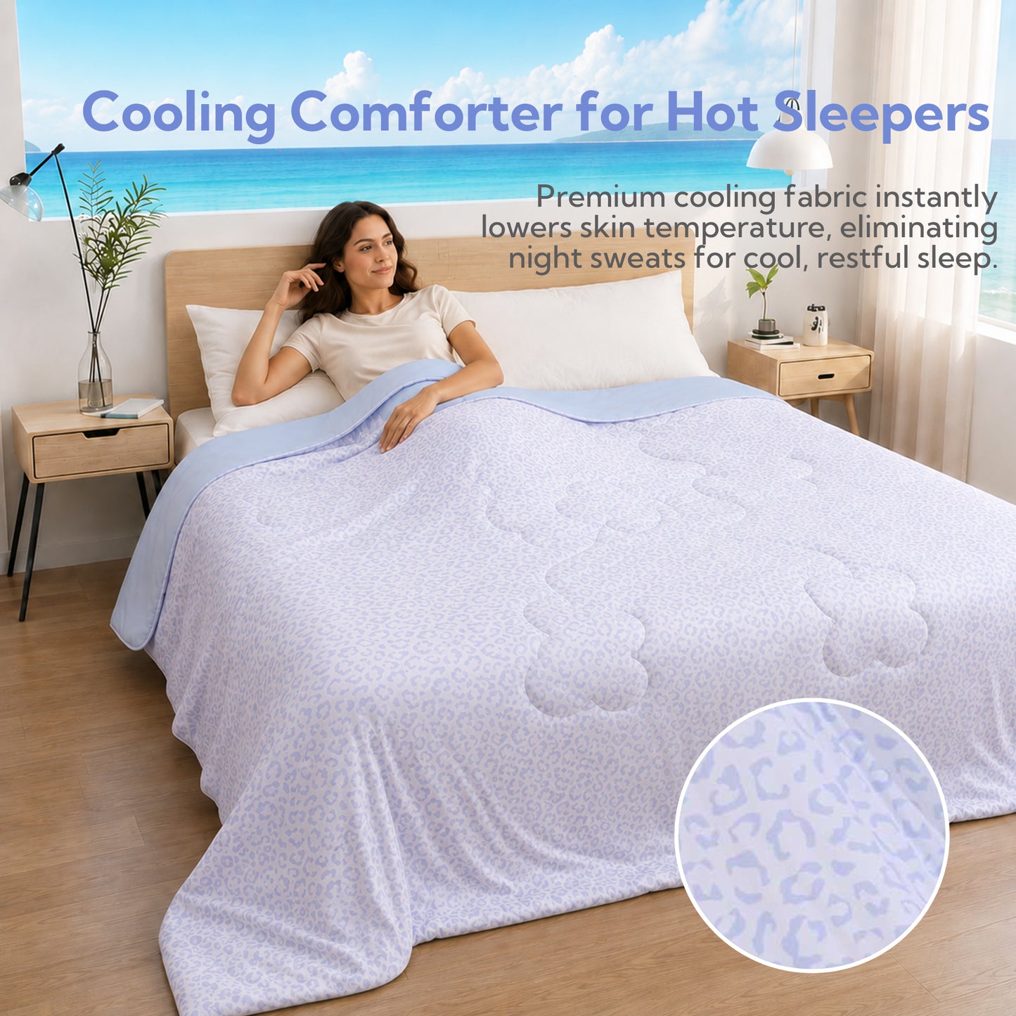 SUNNY HEAT Cooling Summer Comforter Twin Size 60"x80", Cooling Blanket for Hot Sleepers, Lightweight Breathable Double-Sided Quilt, Leopard Ice Blue