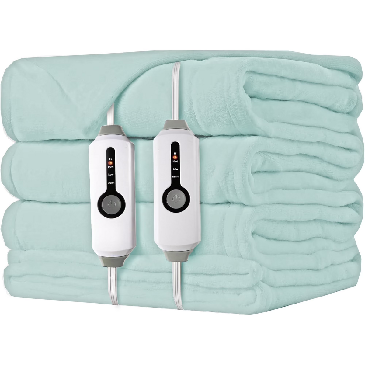 SUNNY HEAT Electric Heated Blanket Queen Size 84" x 90" Soft Flannel with 4 Levels Heating & 10Hs Auto off, Dual Controllers, Machine Washable, Spa Green