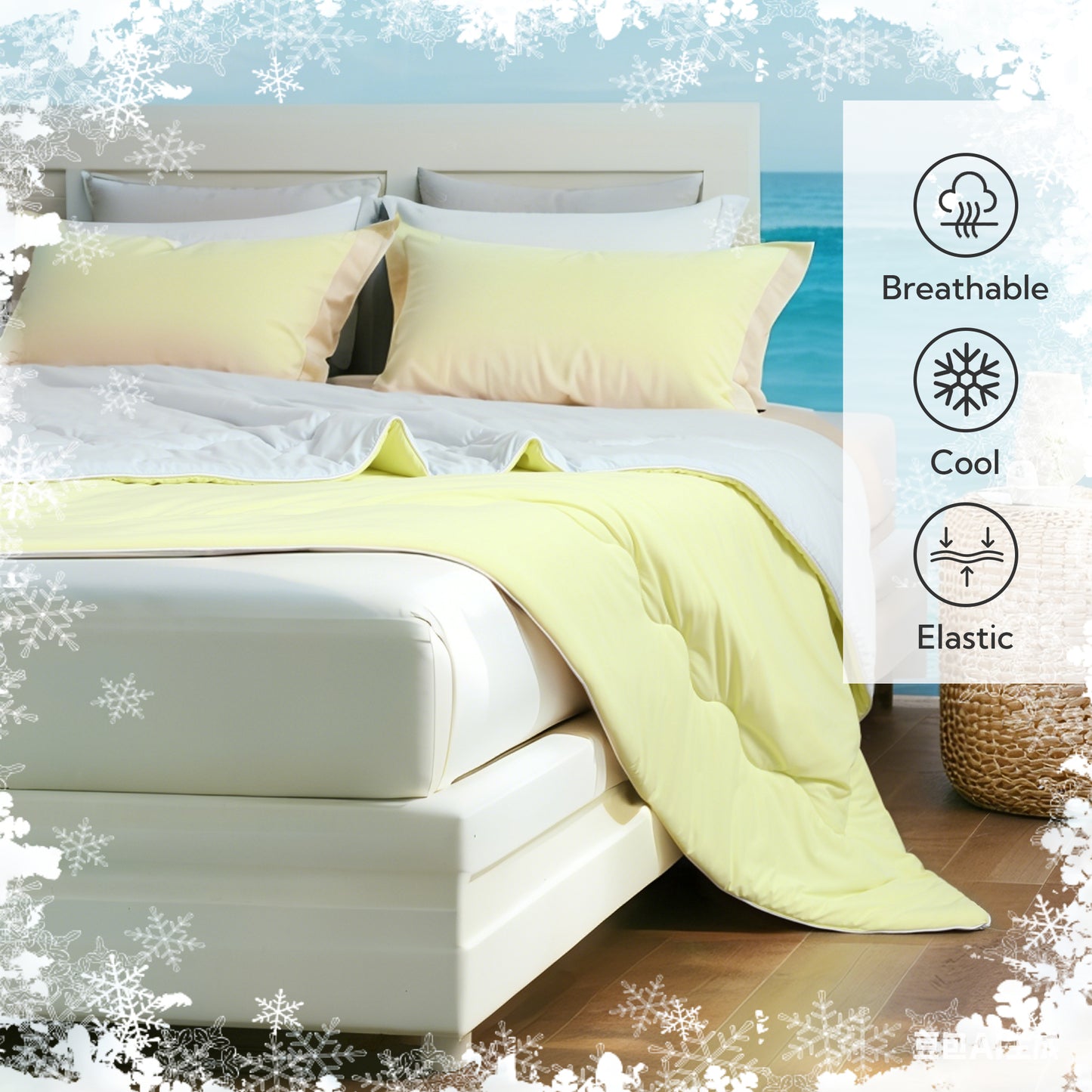 SUNNY HEAT Cooling Summer Comforter Twin Size 60"x80", Cooling Blanket for Hot Sleepers, Lightweight Breathable Double-Sided Quilt, Yellow & Iceblue