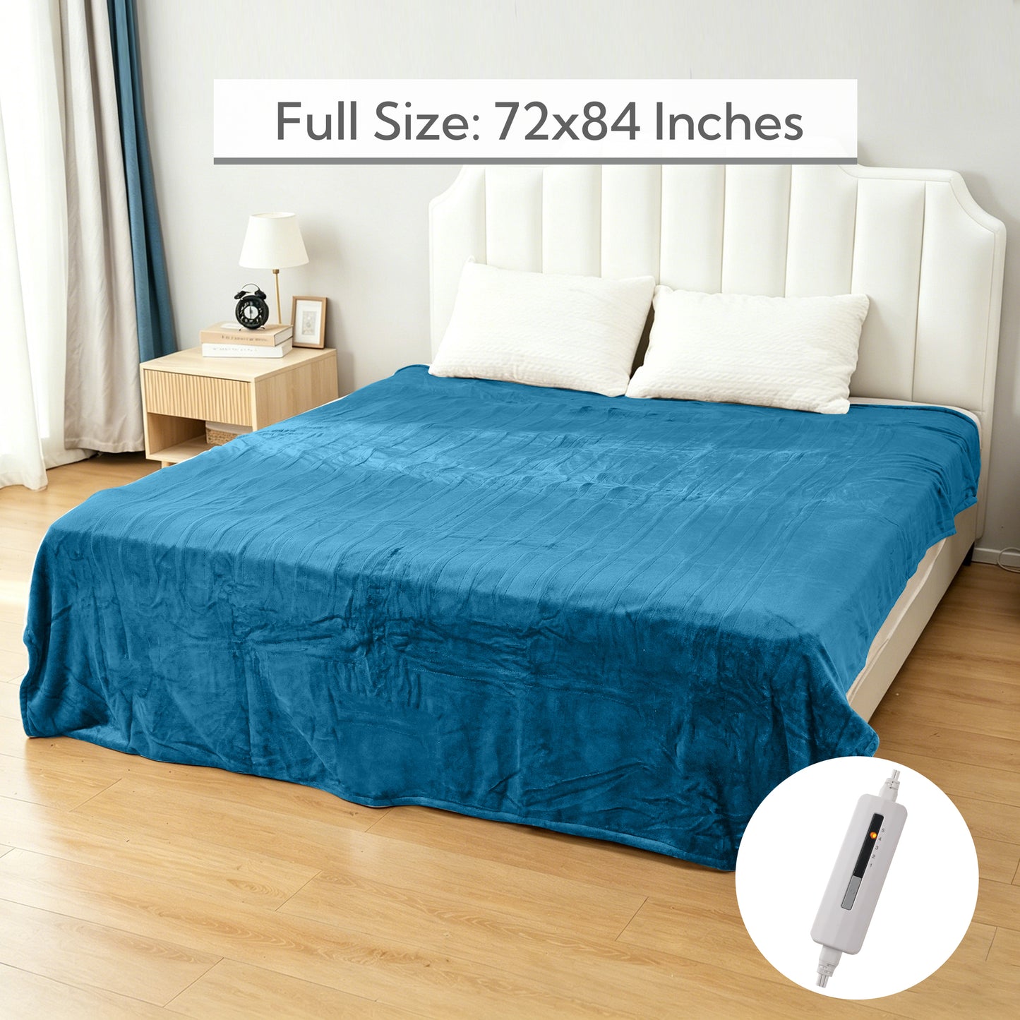 SUNNY HEAT Electric Heated Blanket Full Size 72" x 84" Soft Flannel with 5 Levels Heating & 10Hs Auto off, Machine Washable, Teal
