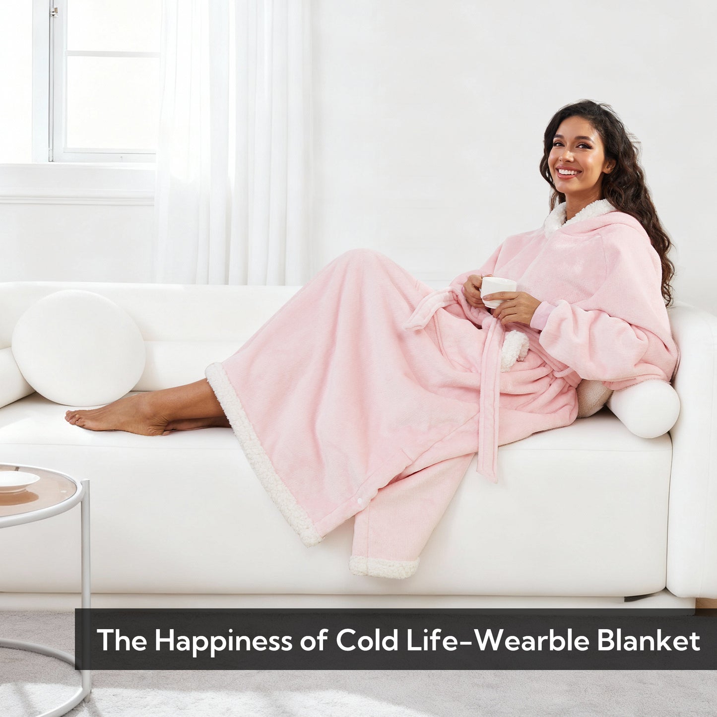SUNNY HEAT Wearable Blanket with Sleeves, Light Pink, Standard Size - Warm Cozy for Bed Sofa Travel