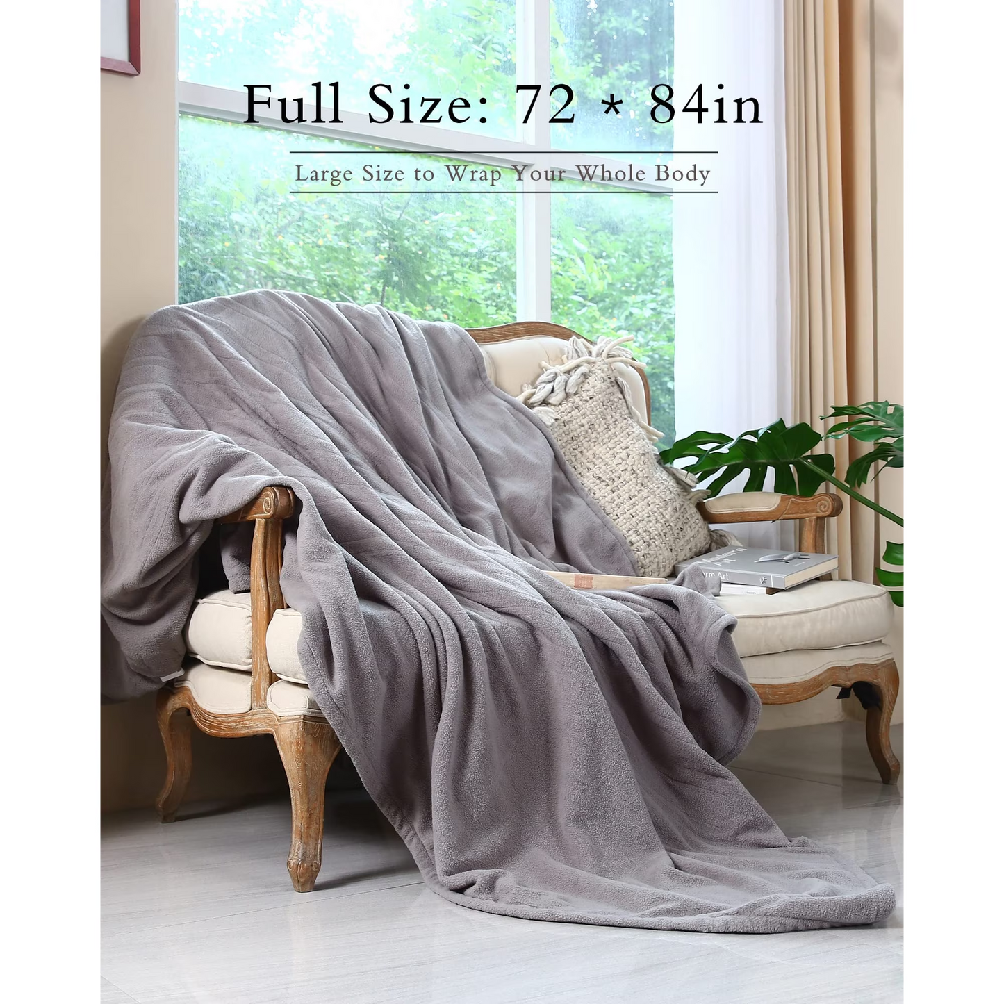 SUNNY HEAT Electric Heated Blanket Full Size 72" x 84" Soft Flannel with 4 Levels Heating & 10Hs Auto off, Machine Washable, Grey