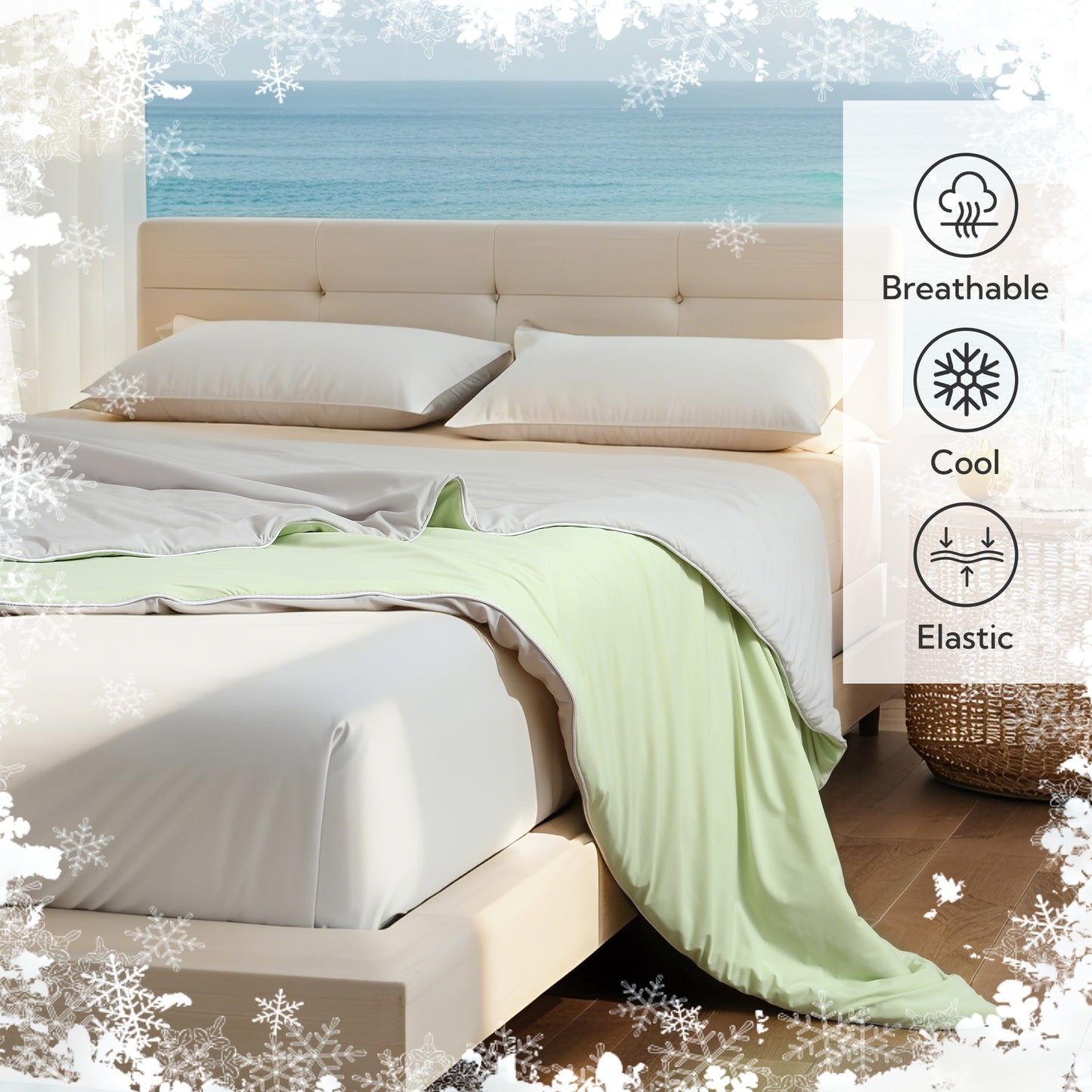 SUNNY HEAT Cooling Summer Comforter Full Size 79"x87", Cooling Blanket for Hot Sleepers, Lightweight Breathable Double-Sided Quilt, Gray & Icegreen