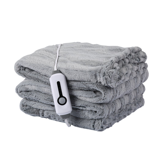 SUNNY HEAT Heated Electric Blanket Throw Size 50''60''-Faux Fur Material Electric Blanket, 4 Heat Levels, 3 Hours Auto Off, Light Grey