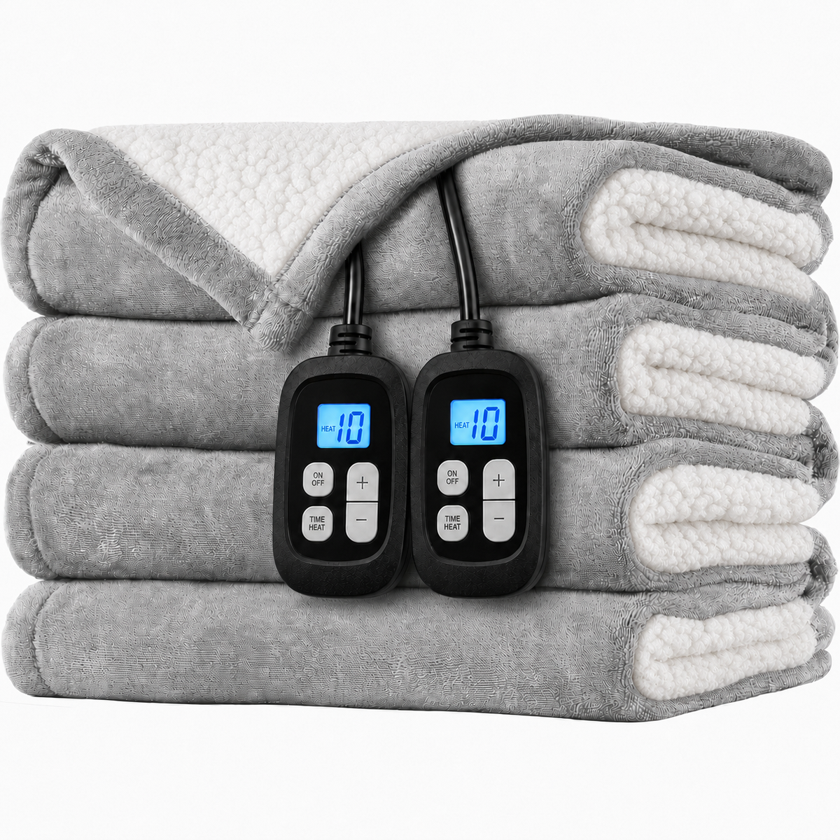 SUNNY HEAT Electric Blanket Heated King 90"×100" -Fast Heating 10 Levels & 1-12H Auto off, Washable, Light Gray