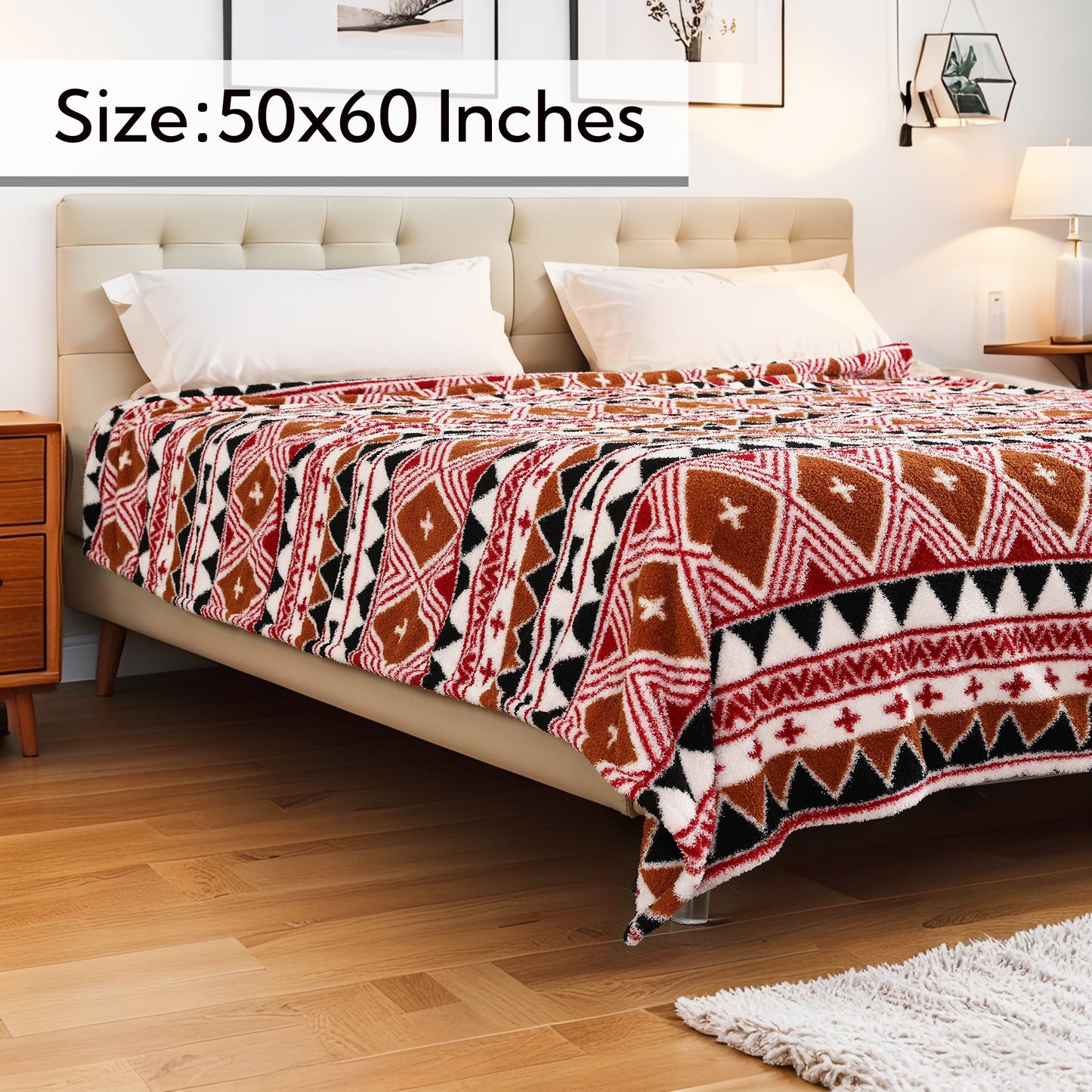 SUNNY HEAT Electric Heated Blanket Throw size 50''x60'' Warm Machine Washable- Multi‑color