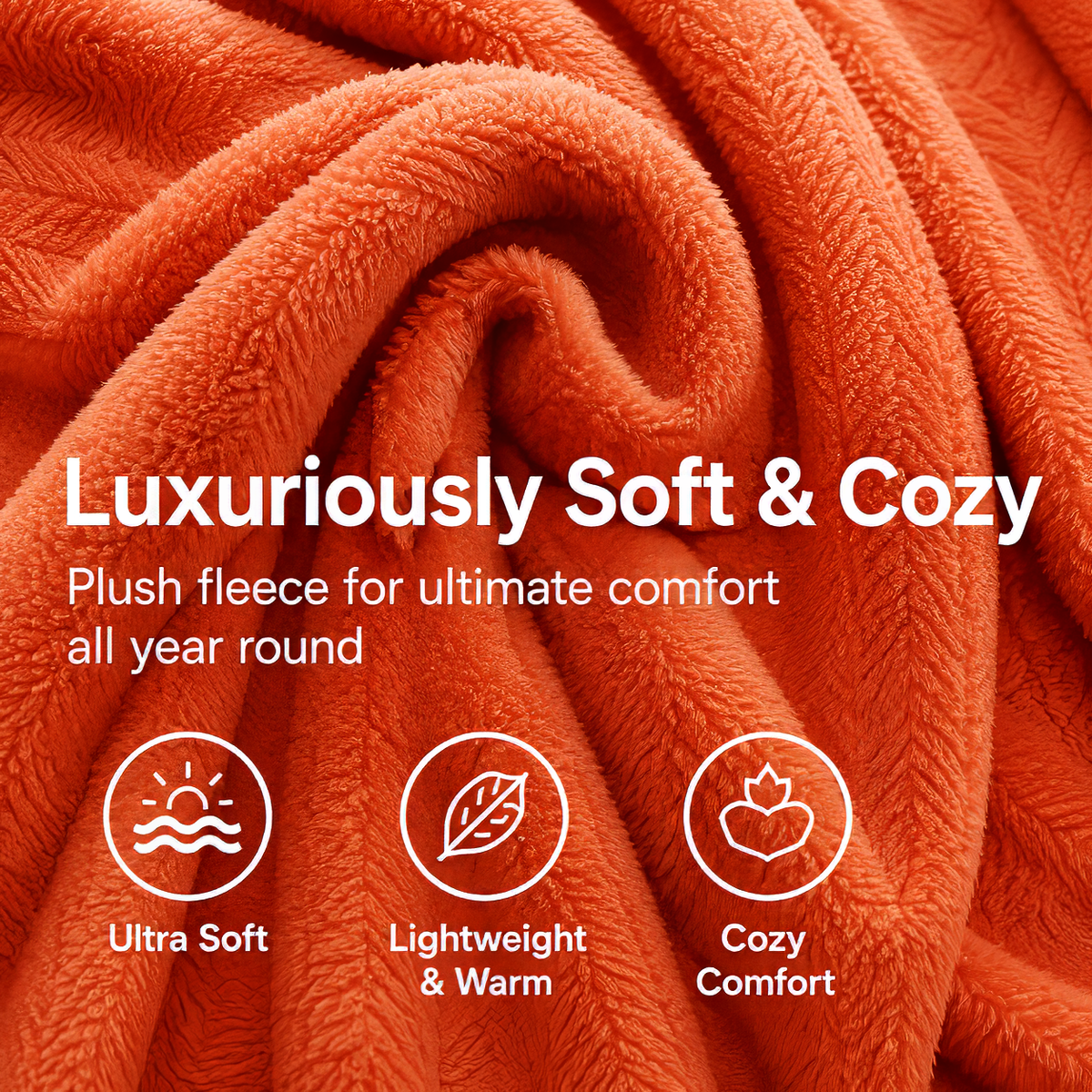 SUNNY HEAT Bed Blanket 80×90 Inches, Breathable and Cozy Microplush for Bed Sofa Couch, Suitable for All Seasons, Orange