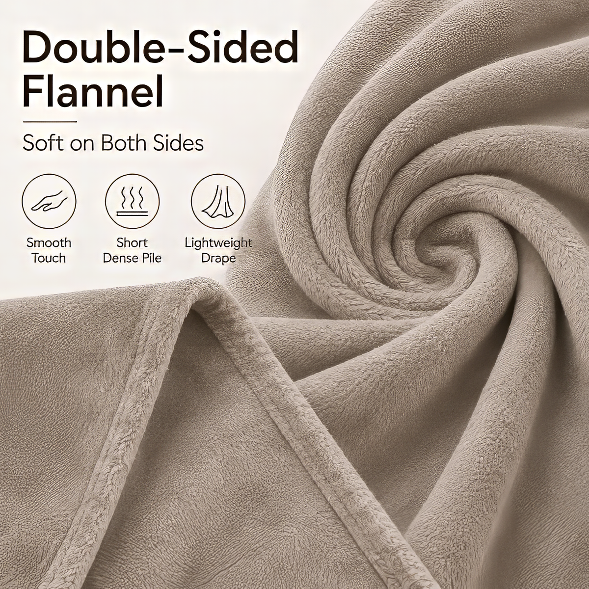 SUNNY HEAT Soft Flannel Blanket Summer Lightweight & Comfortable Bed Blanket Twin Size, Light Grey
