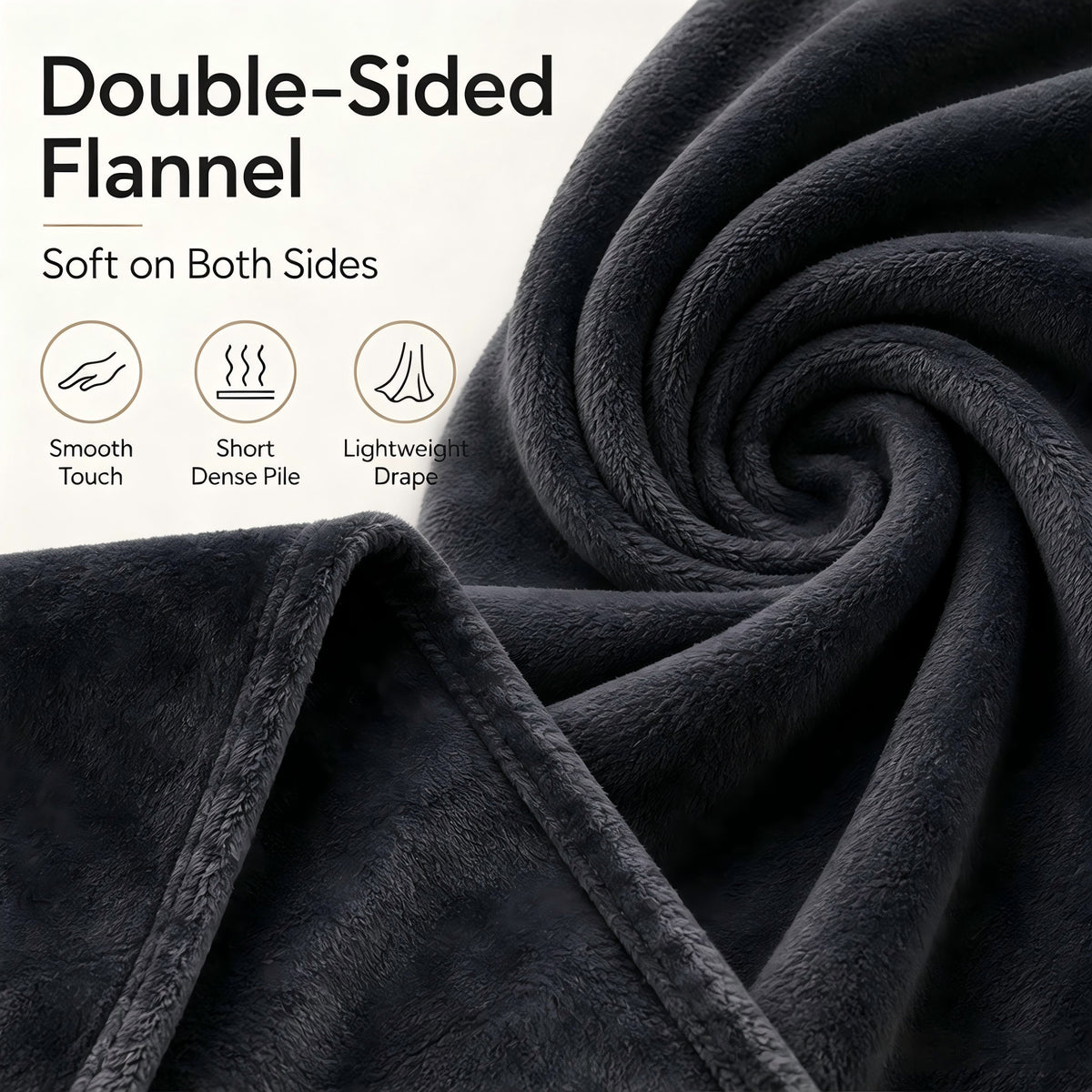 SUNNY HEAT Soft Flannel Blanket Super Warm & Comfortable Bed Blanket Queen Size, Dark Grey