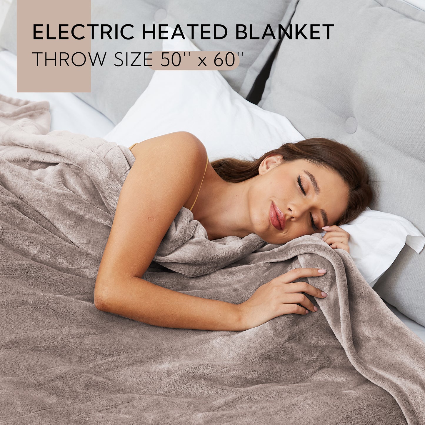 Heated Electric Blanket 50'' x 60'' Throw Size with 4 Heating Levels & 3H Auto Off, Flannel Material Keep Warm all Night, Linen