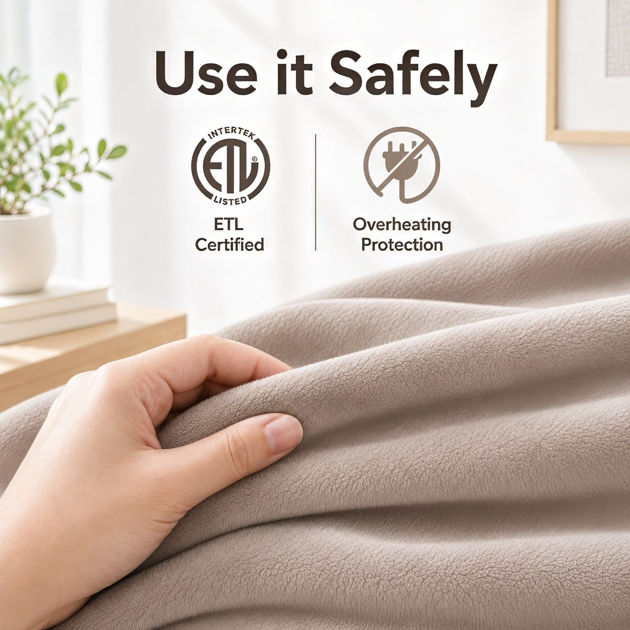 SUNNY HEAT Electric Blanket Heated Twin 62" x 84" -Fast Heating 9 Levels & 10H Auto off, Warm Soft Fannel Machine Washable, for Bed/Couch/Office, Milk Tea Brown