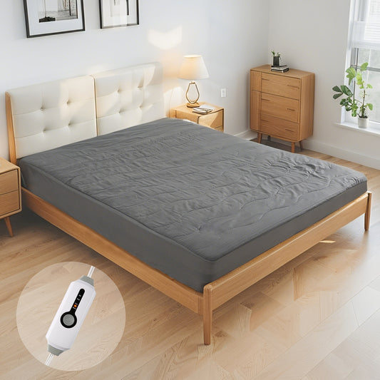 Electric Mattress Pad Twin Size 39'' × 75'', 4 Heating Levels & 10 Hour Auto Shut Off, Elastic Deep Pocket, Warm and Soft Comfort Fabric, Machine Washable, Grey