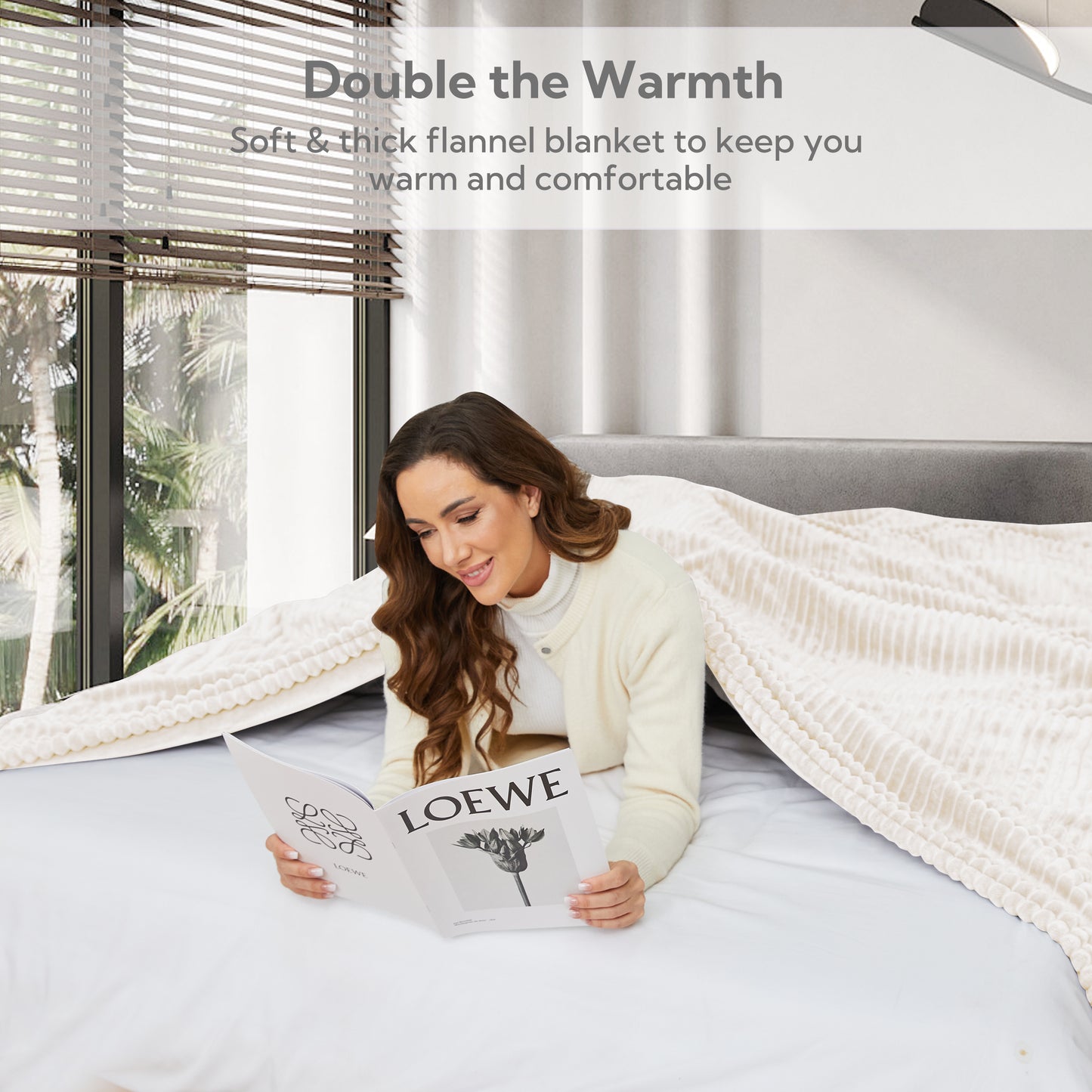 Heated Electric Blanket Ribbed Flannel 72"x84" Full Size - 10 Heating Settings & 12 Hours Auto off, Thick and Warm Washable - White