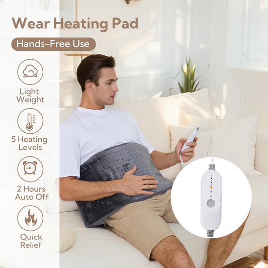 SUNNY HEAT Electric Heating Pad 12x24 inches, Soft Flannel, Gray - Targeted Muscle Pain Relief (1 Piece)