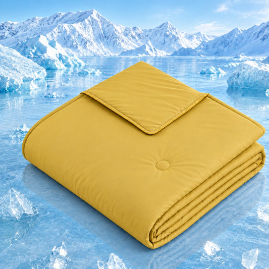 SUNNY HEAT Twin Cooling Comforter for Hot Sleepers, Double-Sided Cooling Blanket for Summer, Breathable Lightweight Bedding, Mustard Yellow, 60"x80"