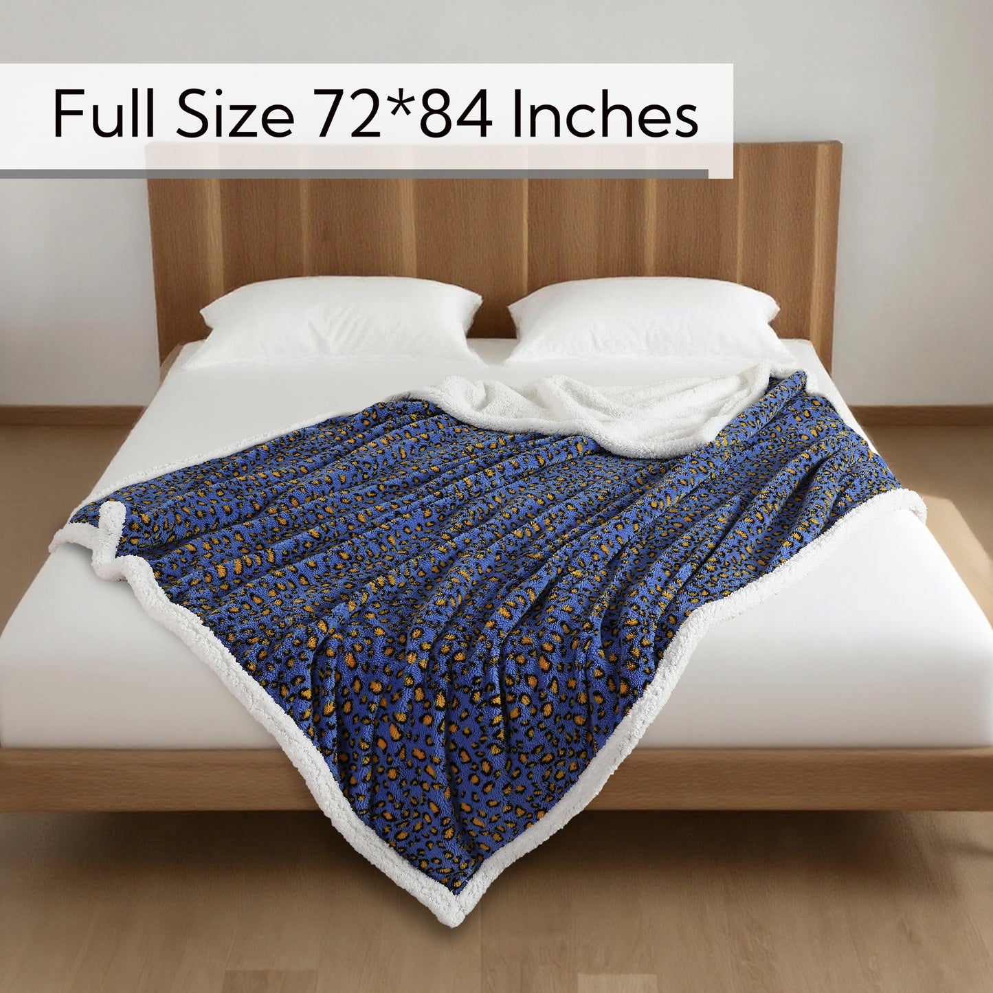 SUNNY HEAT Heated Electric Blanket Full Size 72'' x 84'' 6 Heating Levels & 1-10 Hours Auto Off , Leopard Blue & Yellow