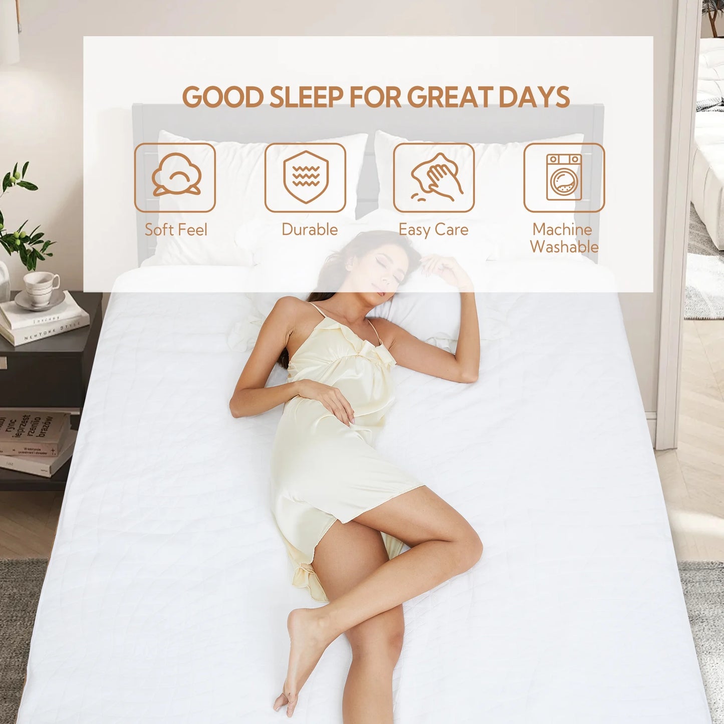 SUNNY HEAT Electric Mattress Pad Twin Size with 4 Temperature 10H Auto-off, White