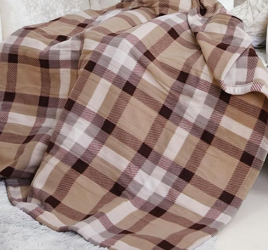 SUNNY HEAT Electric Heated Blanket Flannel Throw size 50''x60'' Warm Machine Washable- Red & Brown Plaid