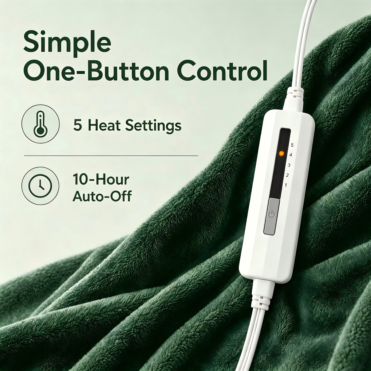 SUNNY HEAT Electric Blanket Heated Twin 62" x 84" -Fast Heating 5 Levels & 10H Auto off, Warm Soft Fannel Machine Washable, for Bed/Couch/Office, Pine Green