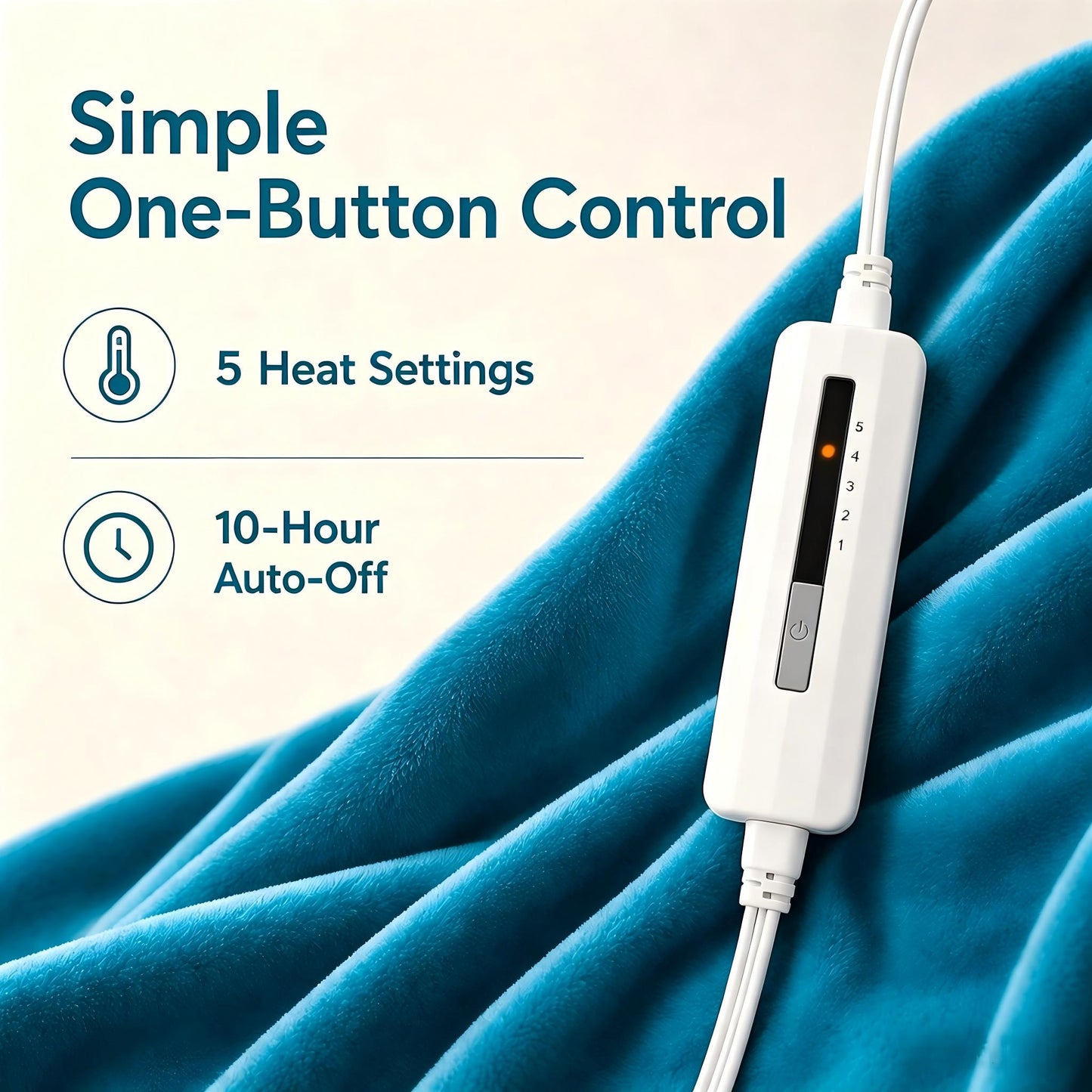 SUNNY HEAT Electric Blanket Heated Twin 62" x 84" -Fast Heating 5 Levels & 10H Auto off, Warm Soft Fannel Machine Washable, for Bed/Couch/Office, Blue Green