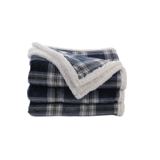 SUNNY HEAT Electric Heated Blanket 72"x84" Full Size, 10 Heating Levels & 12 H Auto Shut Off, Cotton & Microplush Plaid, Dark Blue & White