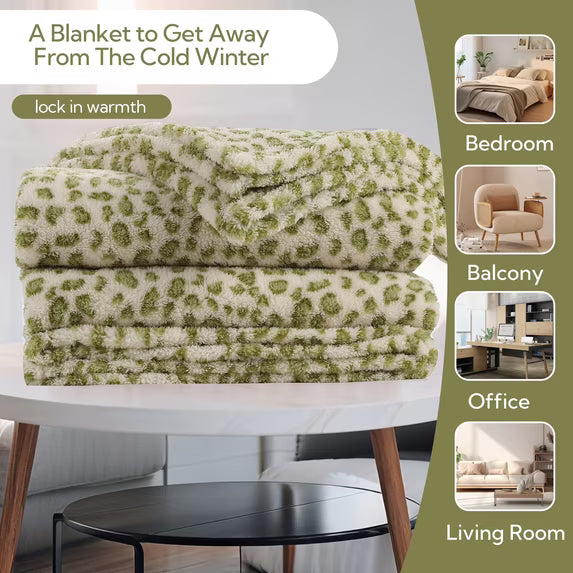 SUNNY HEAT Leopard Print Bed Blanket 28×40 Inches, Breathable Cozy Microplush, for Bed Sofa Couch Recliner, for Pet Dog Cats, All Seasons Use, Leopard Green White