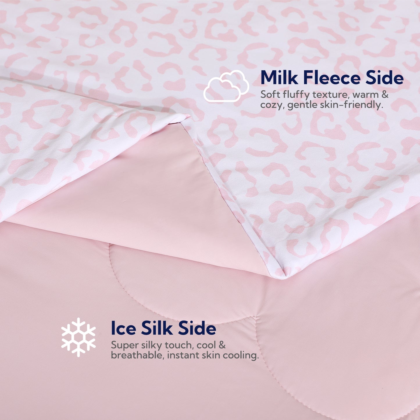 SUNNY HEAT Cooling Summer Comforter Queen Size 90"x90", Cooling Blanket for Hot Sleepers, Lightweight Breathable Double-Sided Quilt, Leopard Ice Pink