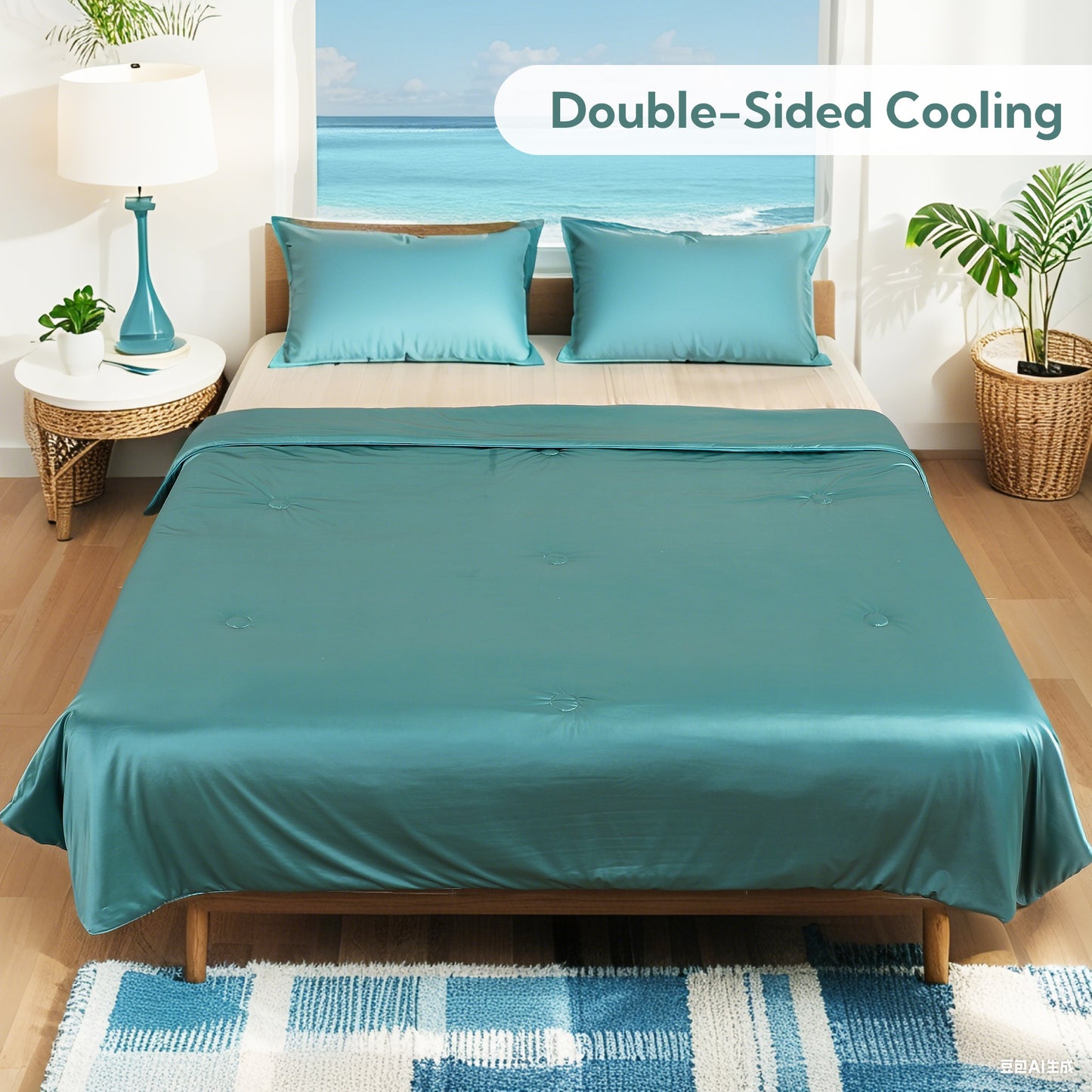 SUNNY HEAT Cooling Comforter Cal King, Reversible All Season Cooling Blanket, Teal, 90"x108"