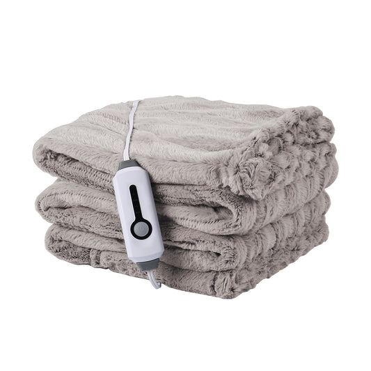 SUNNY HEAT Heated Electric Blanket Throw Size 50''60''-Faux Fur Material Electric Blanket, 4 Heat Levels, 3 Hours Auto Off, Brown