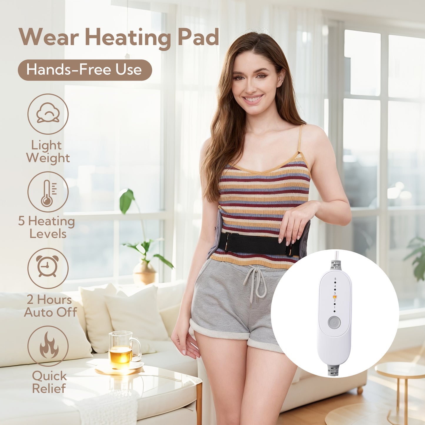 SUNNY HEAT Soft Flannel Lumbar Heating Pad 20x10 inches Gray - Electric Waist Warmer for Body Ache Relief (1 Piece)