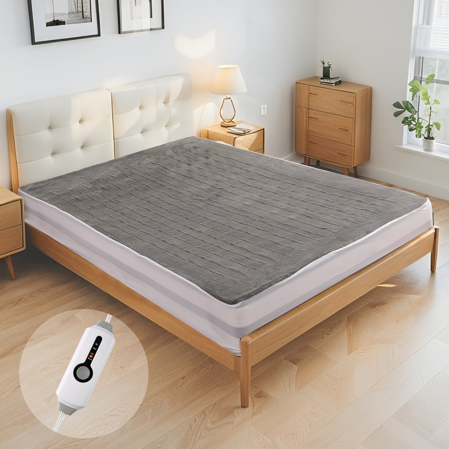 SUNNY HEAT Electric Mattress Pad Full Size with 4 Temperature 10H Auto-off, Coral Fleece, Grey