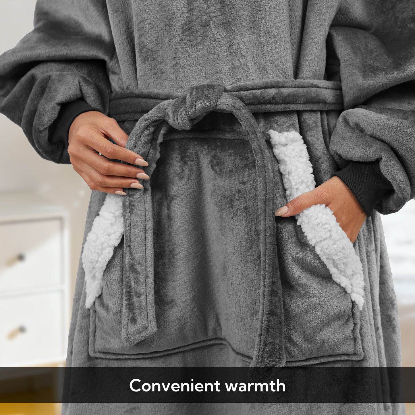 SUNNY HEAT Oversize Wearable Blanket, Light Grey - Warm Cozy for Bed Sofa Travel Use
