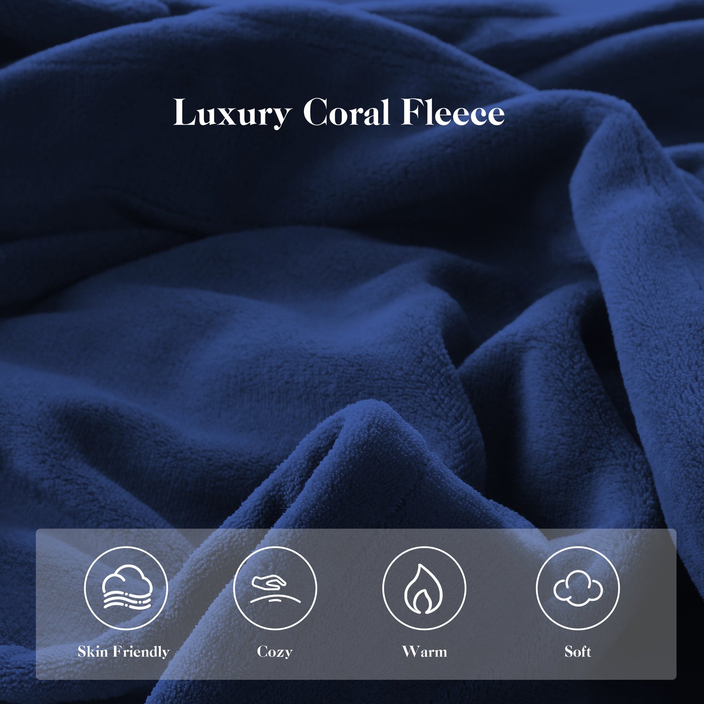 Electric Heated Blanket Coral Fleece 72" x 84" Full Size-4 Heating Settings & 10 Hours Auto Off, Breathable Machine Washable-Dark Blue