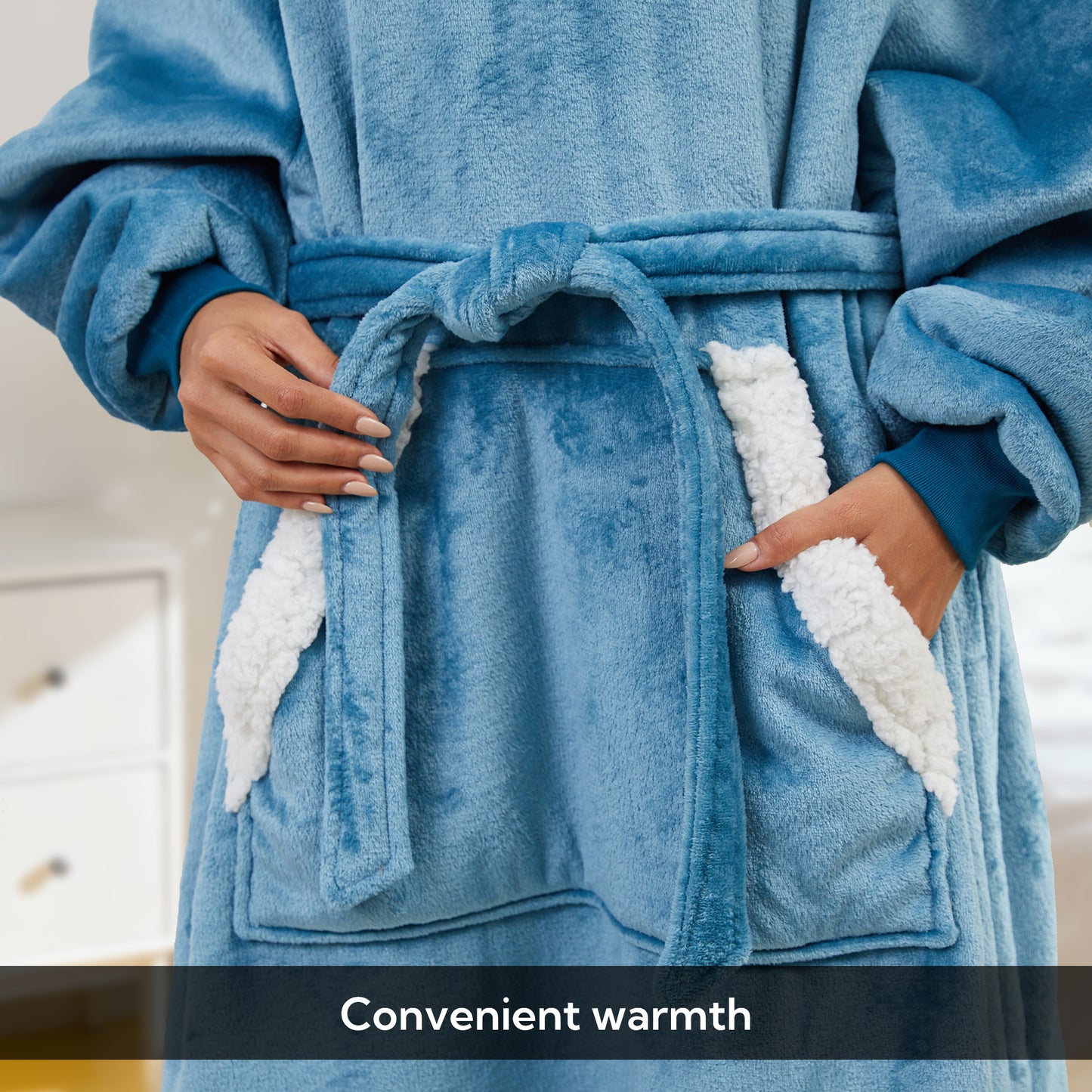 SUNNY HEAT Oversize Wearable Blanket, Blue - Warm Cozy for Bed Sofa Travel Use