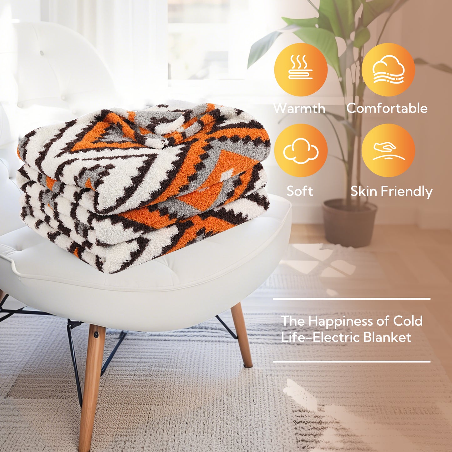 SUNNY HEAT Electric Heated Blanket Throw size 50''x60'' Warm Machine Washable- Multi‑color Plaid